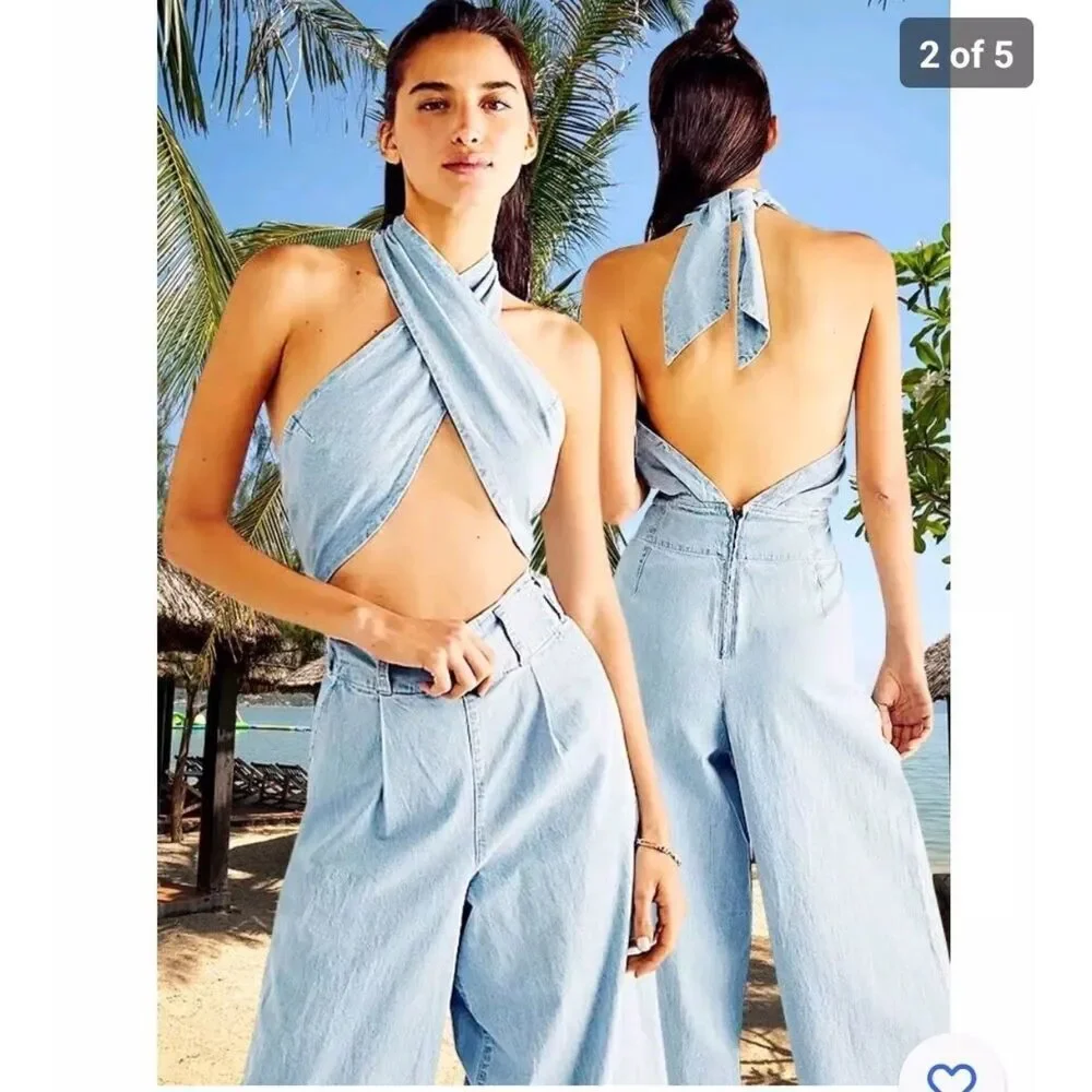 Free People Sasha Wide-Leg Convertible Jumpsuit ~ SIZE LARGE ~ $178
